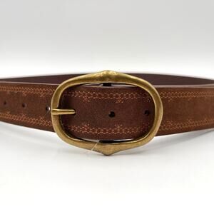 Linea Pelle | NWT Dark Brown Stitched Suede Leather Belt Brass Buckle 29-35in